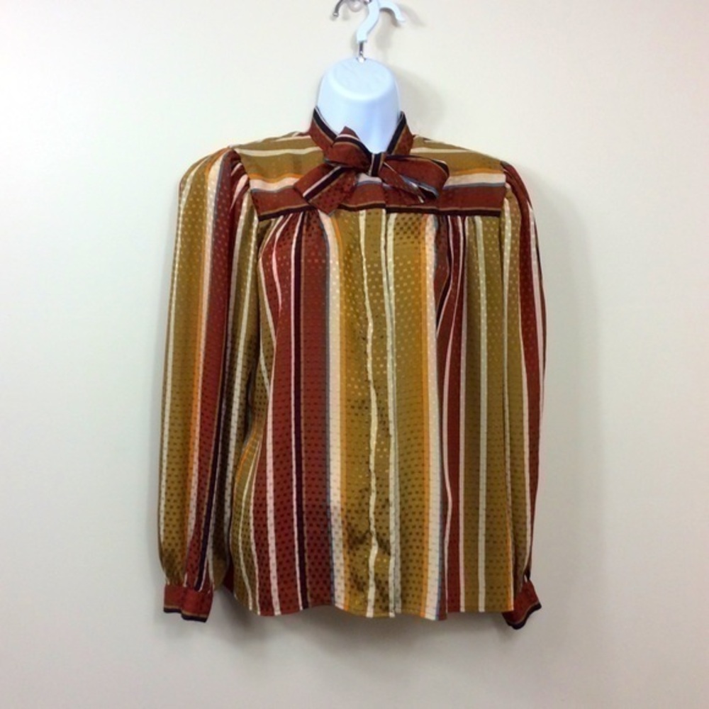 Vintage 70s/80s Liz Claiborne brown striped  button-down 10